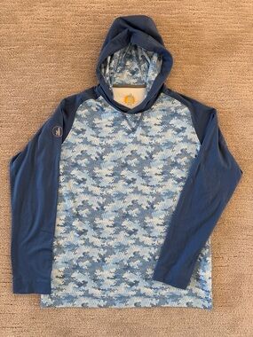 Boys Johnnie-O UPF50 Blue Camo Lightweight Hooded Pullover Sz 14